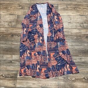 LuLaRoe Women's Blue and Orange Patterned Cardigan